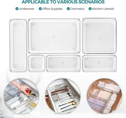 Ravinte Decor 8 Pack Drawer Organizer - 3" X 6" Clear Acrylic Storage Bins with Non-Slip Pads, Versatile Desk Tray for Makeup, Jewelry, Kitchen, Bathroom, and Office Organization