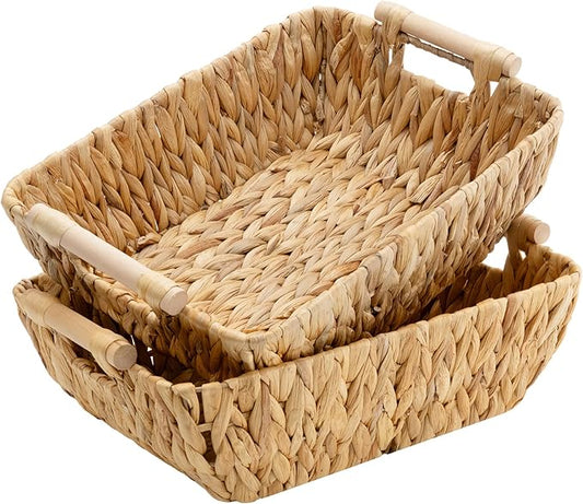 GRANNY SAYS Wicker Storage Baskets, Storage Basket for Shelves, Trapezoid Wicker Baskets with Handles, Water Hyacinth, 2-Pack