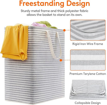 Lifewit 1 Pack Laundry Hamper Large Collapsible Laundry Baskets, Freestanding Waterproof Clothes Hamper with Easy Carry Handles in Laundry Room Bedroom Bathroom College Dorm, Grey, 100L