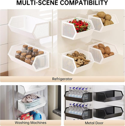 Magnetic Basket for The Side of Washing Machine Magnetic Lint Bin for Laundry Room Magnetic Spice Rack for Refrigerator Laundry Room Organization and Storage, Metal (White, Large)