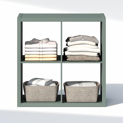 Furinno Cubic Closet Organizers and Storage, 4-Cube Closet Organizer, Open Shelf Closet Storage, Extra Thick Frame for Wardrobe, Bedroom, Living Room, Sage Green