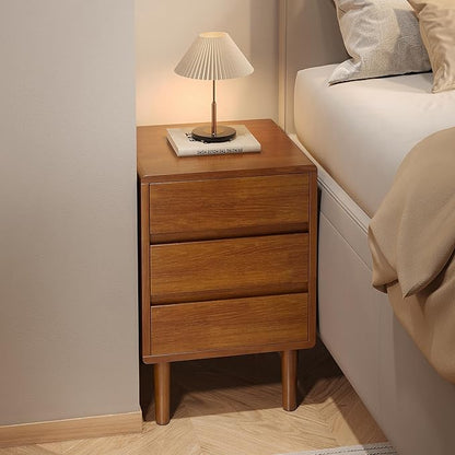 Nightstand with 3 Drawers Narrow Night Stand Solid Wood Bedside Table Mid Century Modern Nightstand Wooden End Table for Bedroom, Living Room, Study, Office