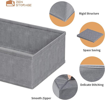 Sturdy Drawer Organizers (24-Pack) - Fabric Dresser Drawer Organizers & Dividers for Nursery Organization, Baby Organizers and Storage for Clothes, Socks & Underwear, Grey