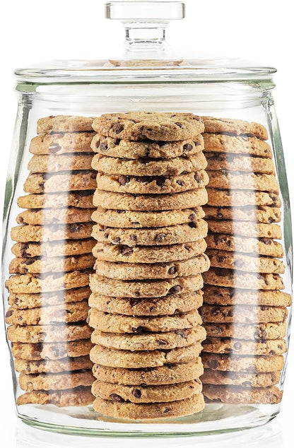 kitchentoolz 1 Gallon Glass Cookie Jar with Lid – Set of 2 Large Glass Jars with Lids for Cookies, Candy, Flour, Sugar, Pet Treats – Clear Glass Canisters for Food Storage - Pack of 2