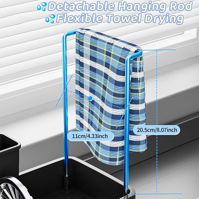 SOVGIZF Sponge Holder for Kitchen Sink,Sink Caddy Organizer with Removable Brush Holder,Kitchen Countertop Soap Dispenser Storage with Detachable Towel Rack,Black