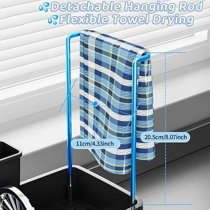 SOVGIZF Sponge Holder for Kitchen Sink,Sink Caddy Organizer with Removable Brush Holder,Kitchen Countertop Soap Dispenser Storage with Detachable Towel Rack,Black