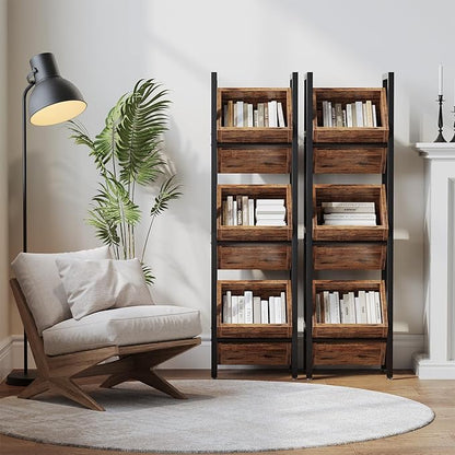 LITTLE TREE 3-Tier Basket Stand, Wooden Floor Stand Shelving Unit, Rustic Standing Organizer Storage Rack for Kitchen, Bathroom, Living Room (2, Rustic Brown)