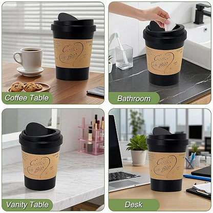 Soddeph Plastic Mini Trash Can with Swing-Top Lid, 0.9 Gallon Desktop Waste Bin for Coffee Table, Office, Small Countertop Wastebasket for Counter, Vanit (Black, Small)