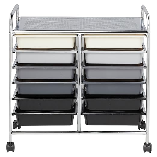 ECR4Kids 12-Drawer Value Mobile Organizer, Storage Cart, Grey Ombre