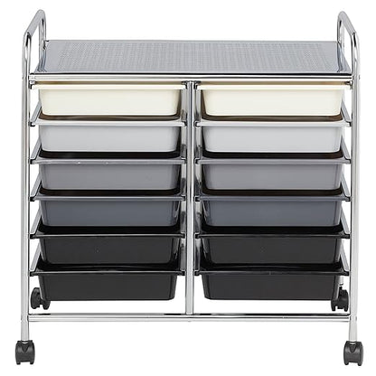ECR4Kids 12-Drawer Value Mobile Organizer, Storage Cart, Grey Ombre