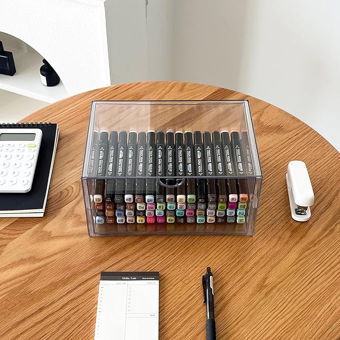 NINEWEEN Clear Desk Organizers and Accessories, 2 Pack Plastic Drawer Organizer for Office Supplies, Marker Pen, Art Crafts, Stationery, Coffee Pods, Stackable Home Storage (2 Drawers)