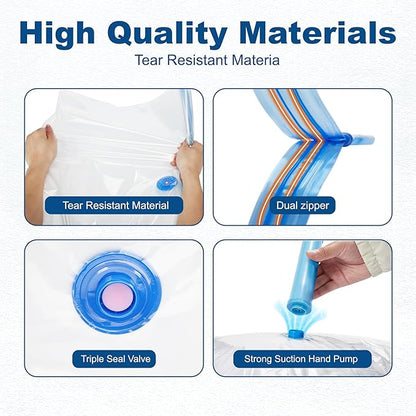 HOUSE DAY 22 Pack Vacuum Storage Bags with Pump,Space Saving Vacuum Seal Bags For Clothing Travel,4 Jumbo/4 Large/4 Medium/4 Small, 2S/2XS/2XXS Roll Up Bags, Hand Pump Included, Sealer Clothes Storage