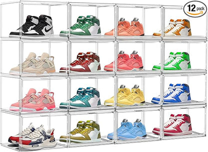 DAYOOH Size 12 Acrylic Shoe Boxes,12 Pack Shoe Display Cases Clear Plastic Stackable Shoe Container Hat Sneaker Storage Bins, Fit Up to US Men's/Women's Size 12 Shoes
