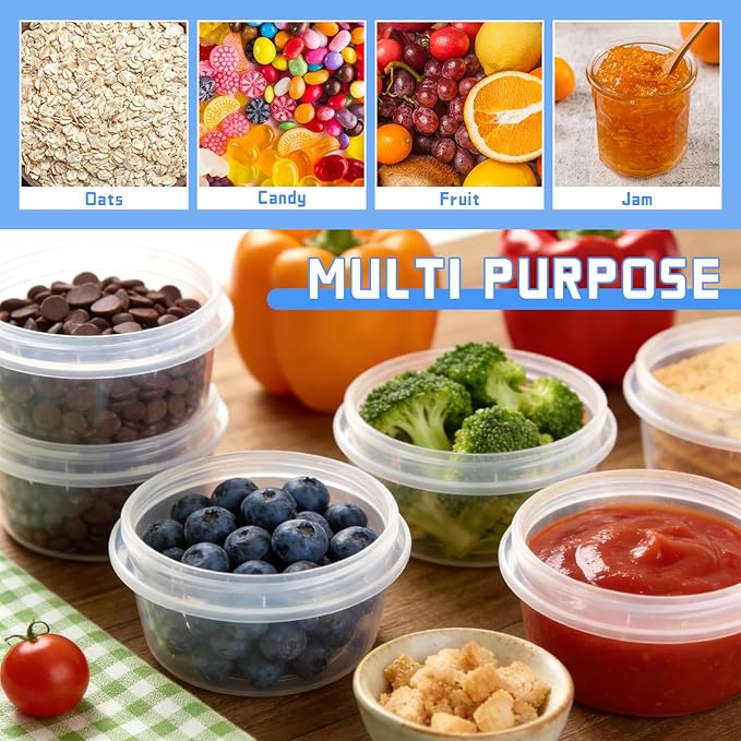 ISUSSER 6 Pack Freezer Containers with Screw On Lids, 8 Oz Stackable Reusable Plastic Storage Container, Airtight Plastic Food Storage Containers with Twist Top Lids for Food Soup Jello Sauce