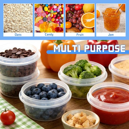 ISUSSER 6 Pack Freezer Containers with Screw On Lids, 8 Oz Stackable Reusable Plastic Storage Container, Airtight Plastic Food Storage Containers with Twist Top Lids for Food Soup Jello Sauce