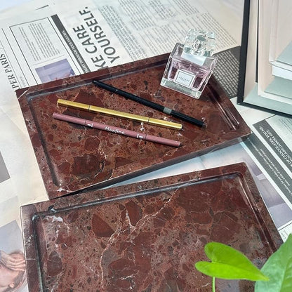OAIQNUJ Natural Red Marble Vanity Tray, 9.8"x5.9" Genuine Marble Tray for Bathroom/Kitchen/Dresser (Rosso Levanto)