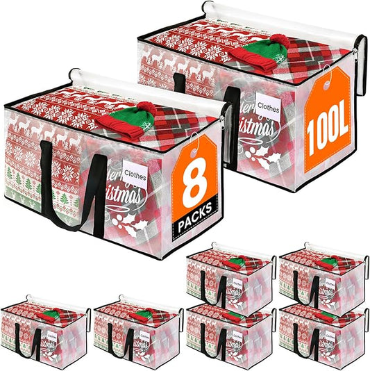 RoomHacks Clear Heavy Duty Extra Large Moving Bags, Reinforced Handle and Double Zipper Storage Bags, Packing Bags Alternative (8 Packs)