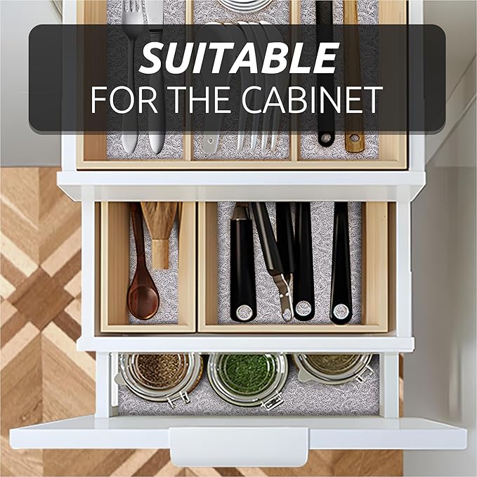 18X96 Inch Shelf Liner with Scissor & Tape Measure for Kitchen Cabinets, PVC Drawer Liner for Dresser Non-Slip Bathroom, Non-Adhesive Cabinet Liner Washable (Black)