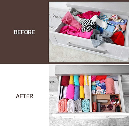 6 Pack Bamboo Drawer Dividers - 17" to 21.5" Expandable Adjustable Drawer Organizer for Kitchen Utensils, Large Drawer Divider, Clothes, Dresser, Bedroom, Bathroom, Desk Drawer Separator Set (White)