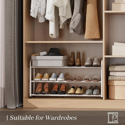 Expandable Shoe Rack, 3-Tier Metal Small Shoe Rack, Adjustable Shoes Organizer, Storage Shelf for Closet, Entryway, White
