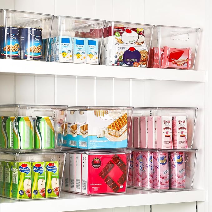 Vtopmart 12 Pack Clear Stackable Storage Bins with Lids, Large Plastic Containers with Handle for Pantry Organizer and Storage,Perfect for Bathroom,Cabinet,Kitchen,Fridge,Closet Organization