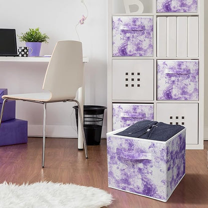 Sorbus Collapsible Storage Bins - 11" Sturdy Foldable Fabric Storage Cubes with Handle - 4 Tie-Dye Purple Organization and Storage Baskets for Organizing Pantry, Closet, Nursery, Dorm, Toy Storage