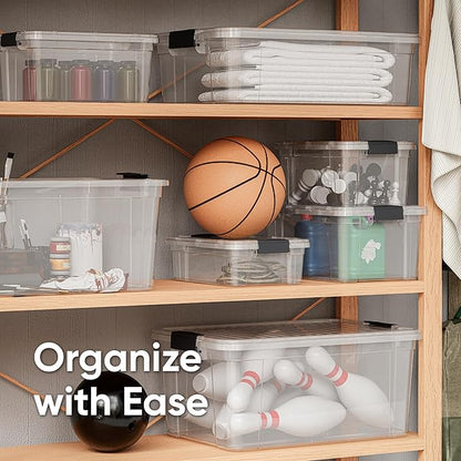 Superio Storage Bins with Lids- 8 Pack, 7.4 Qt Clear Boxes for Organizing, Stackable Plastic Containers- BPA Free, Non-Toxic, Odor Free, Organizer for Home, Office, Dorm