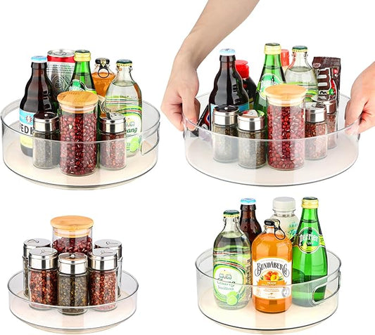 4 Pack Lazy Susan Organizer for Cabinet：Lazy Susan Turntable (8/10/11/12 Inch) with Non-Slip Mat and Handles,Turntable Rack for Kitchen,Pantry,Refrigerator,Bathroom and Vanity Countertop