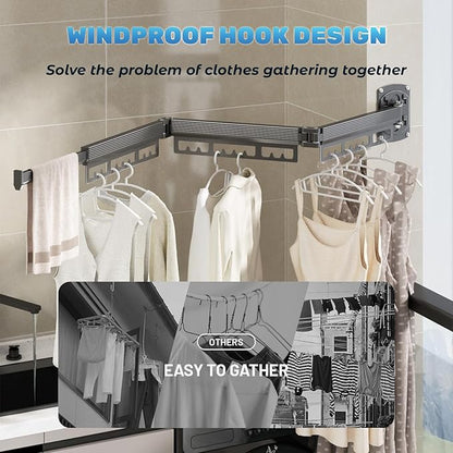 Clothes Drying Rack Wall Mounted,Expandable Drying Rack Clothing(Tri-Fold),Laundry Space Saver Wall Mounted,Portable,Space-Saving Drying Rack,for Balcony,Laundry,Bathroom, 220 lb Capacity