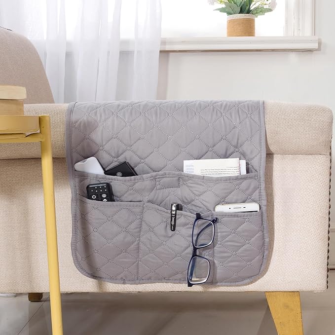 luckyjoyreal Armchair Caddy for Couch Remote Control Holder Non-slip Waterproof Sofa Armset Organizer with 4 Pockets Couch Chair Armrest Storage for TV Remote Control Phone Book 35"x13" Grey 1 Pack