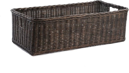 The Basket Lady Long Low Wicker Basket, Large, 25 in L x 11.5 in W x 7 in H, Antique Walnut Brown