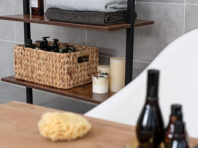 StorageWorks Wicker Storage Baskets for Shelves, Water Hyacinth Storage Baskets for Organizing, Wicker Basket for Bathroom Set of 3 (1PC Large, 2PCS Medium)