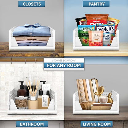 Sorbus 4 Pack Folding Closet Shelf Organizer for Clothes, Versatile Stackable Storage Baskets for Closet, Bathroom, Kitchen and Garage with Easy Access Open Front Design, Plastic Organizer Shelves
