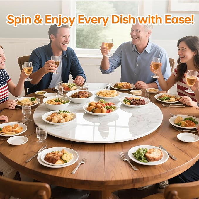 Lazy Susan Turntable 19.6 Inch - 360° Silent Rotating Anti-Slip Serving Tray, Heavy Duty Centerpiece for Kitchen, Dining & Coffee Table - White Modern Design with Non-Slip Base