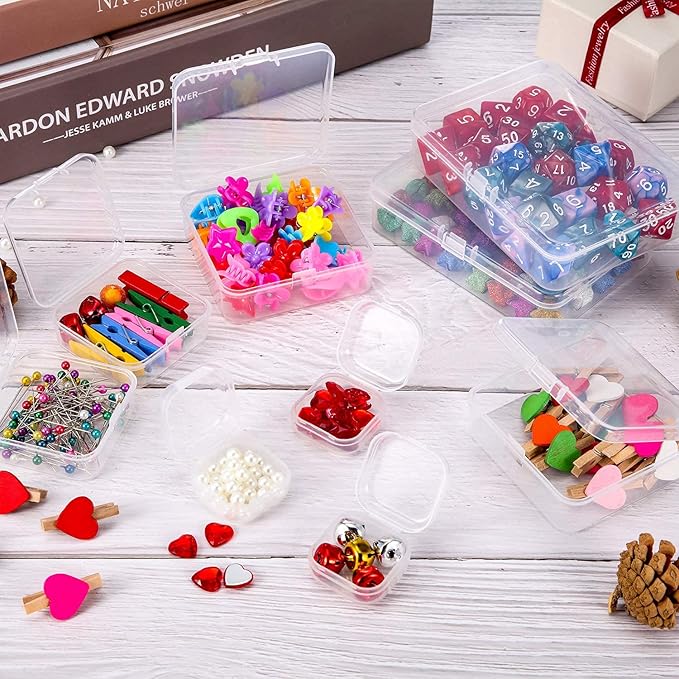 24 Packs Small Clear Plastic Beads Storage Containers Box with Hinged Lid for Storage of Small Items, Crafts, Jewelry, Hardware(2.12 x 2.12 x 0.79 Inches)