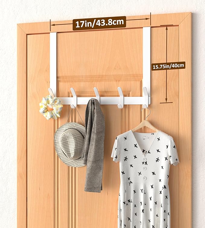 CHAUNCEY HOME Long Over The Door Hooks Hanger with 15.75" Arms for for Easier Access by Shorter, J16U, Perfectly Fits US Standard 1 3/4-inch Doors, Towel Rack Bathroom Organizer Holder, White
