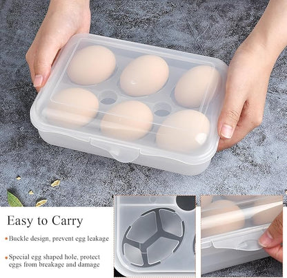 2 Pack Egg Container, Shockproof Camping Egg Holder, Clear Egg Container For Refrigerator, Leakproof Egg Holder for Camping Picnic Travel Outdoor, Portable Egg Carriage for Tray(6 Gird)
