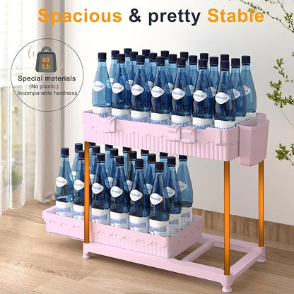 3 Pack Under Sink Organizers, 2-Tier Multi-Use Kitchen and Bathroom Organizers and Storage with Sliding Drawers，Bathroom Cabinet Organizer (Pink, 12.8 Inch)