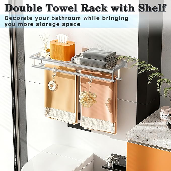 Alise Towel Rack,Towel Holder Towel Shelf with Double Towel Bars for Bathroom Lavatory,SUS 304 Stainless Steel Wall Mount Towel Hanger Storage,16 Inch Brushed Nickel,GZ8040-LS