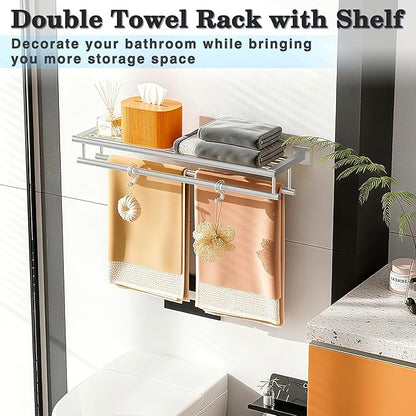 Alise Towel Rack,Towel Holder Towel Shelf with Double Towel Bars for Bathroom Lavatory,SUS 304 Stainless Steel Wall Mount Towel Hanger Storage,16 Inch Brushed Nickel,GZ8040-LS