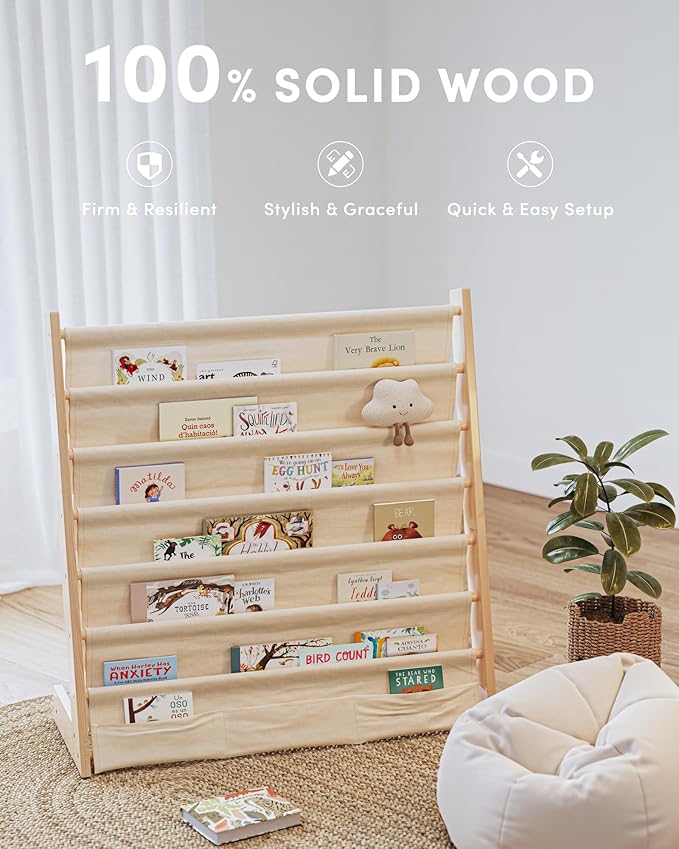 G&W Gruwald Kids Bookshelf, Book Shelf for Kids Rooms, Toddler Bookshelf, Book Rack for Kid (Wood, Large)