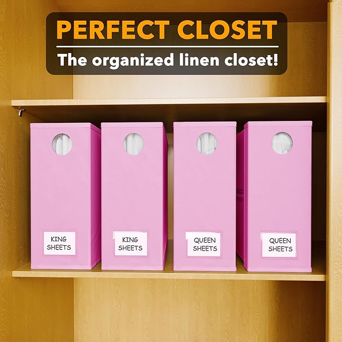 SpaceAid 4 Pack Bed Sheet Organizers and Storage, Foldable Sheet Organizer for Linen Closet, Sheets Set Folder Keeper with Window XL (Queen & King Size) Bedding Container (Pink, 4 Pack)