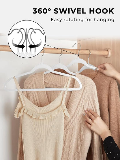 SMARTOR 100 Pack Non-Velvet Plastic Hangers for Clothes - Heavy Duty Coat Hanger - Space-Saving Clothes Hanger with Chrome Swivel Hook, Durable Non-Flocked - Ivory