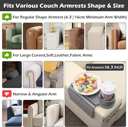 Couch Cup Holder Tray, Large Couch Arm Table with 360° Ratated Phone Holder, 3 in 1 Bamboo Sofa Armrest Tray with Anti-Slip Couch Organizer for Remote,Cellphone,Snacks