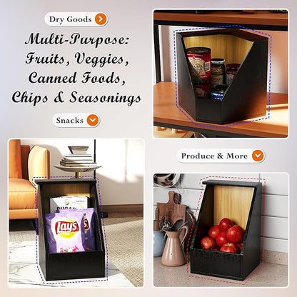 Jolitac Wood Pantry Storage Bins, Potato and Onion Storage Bin for Pantry and Kitchen Counter Multipurpose Organization Containers for Produce, Fruits, Vegetable, Set 3 Pieces