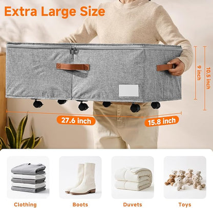 KitHero 60L Large Under Bed Storage with Wheels Pack of 2, Underbed Shoe Container Bin with Clear Lid Cover, 10.5 Inches Rolling Under Bed Drawer Storage Bag Basket for Boots Quilt Sweater - Grey