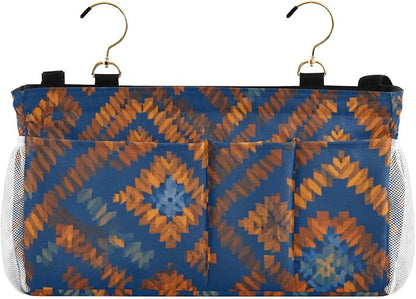 CuwrYet Bedside Caddy Hanging Bunk Bed Caddy Bed Organizer Hanging Pocket with 2 Hooks Bedside Storage Organizer Pocket Bag Holder Blue Orange Diamond Tie-dye