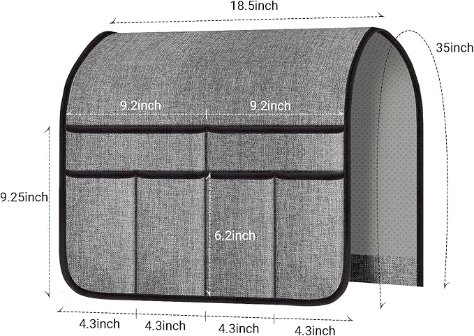 Meeall Armchair Caddy & Remote Control Holder for Couch & Recliner | Non-Slip Armrest Organizer with 6 Pockets for TV Remote, Phone, Tablet, Magazine & More, 19 x 35 Inches, Gray
