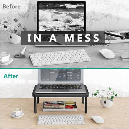 WALI Computer Monitor Stand for Desk, Adjustable Laptop Riser, Desk Monitor Stand Underneath Storage for Office, School Supplies (PTT001-B), 1 Pack, Black