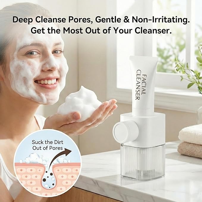 Automatic Facial Cleanser Foaming Dispenser, Touchless Infrared Foam Maker with Adjustable Output, Optimized for Liquid Face Wash, Compatible with Hand Soap & Body Wash, Rechargeable IPX6 Waterproof